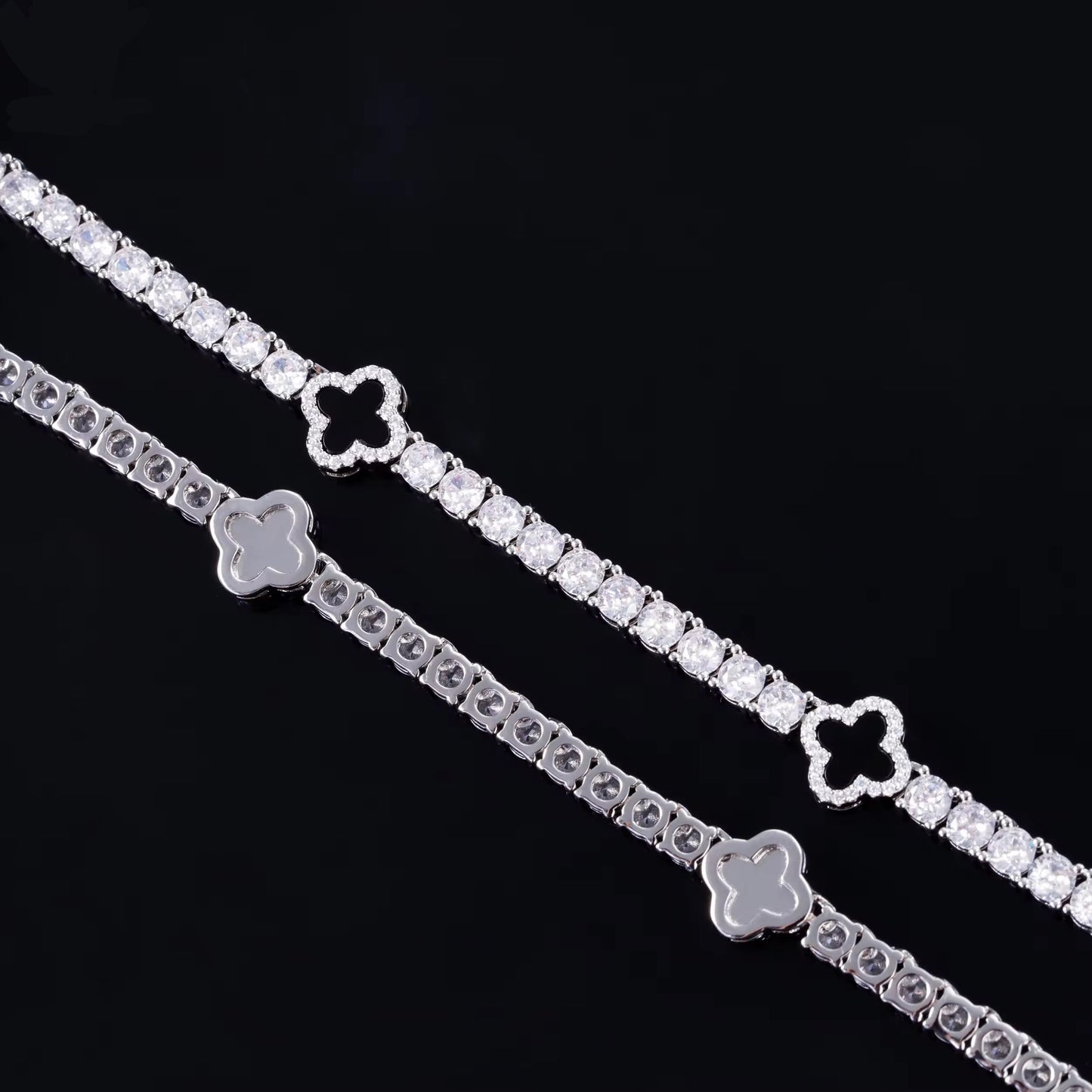 Lucky Four Leaf Clover Tennis Bracelet Luxury Designer style 3mm 4mm 5mm S925 Silver Iced Out