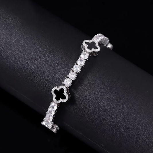Lucky Four Leaf Clover Tennis Bracelet Luxury Designer style 3mm 4mm 5mm S925 Silver Iced Out