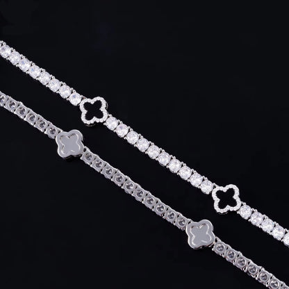 Lucky Four Leaf Clover Tennis Bracelet Luxury Designer style 3mm 4mm 5mm S925 Silver Iced Out