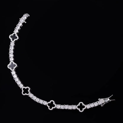Lucky Four Leaf Clover Tennis Bracelet Luxury Designer style 3mm 4mm 5mm S925 Silver Iced Out